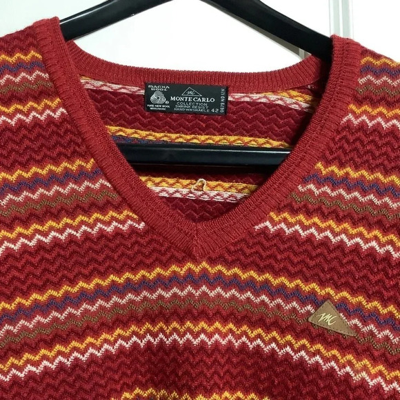 Vintage Monte  Carlo Collection Magna Pure New Wool Red Zigzag Striped Size 42 - Picture 4 of 9